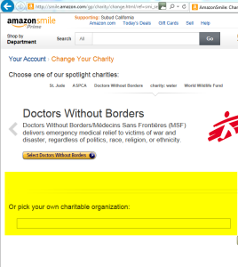 screenshot of AmazonSmile showing charity  selection